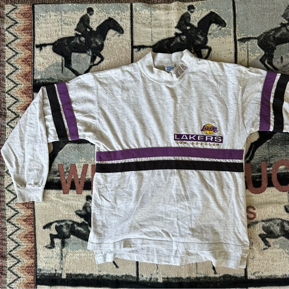 90s LA Lakers vintage long sleeve mock neck T shirt grey